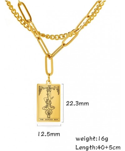 Double Layer Necklace Vintage Tarot Jewelry Good Luck Amulet Pendants Stainless Steel Necklace Gold-THE HANGED MAN $8.66 Neck...