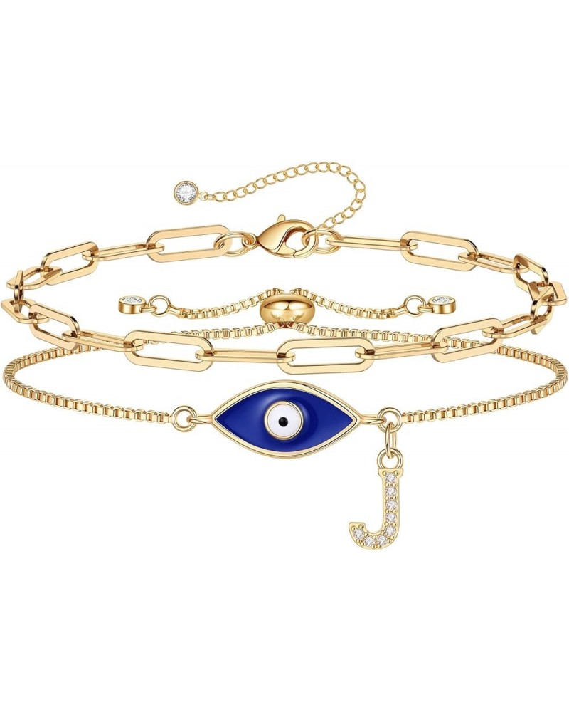 Gold Evil Eye Bracelets for Women, 14K Gold Plated Dainty Layering Paperclip Initial Bracelet Protection Evil Eye Jewelry Lay...