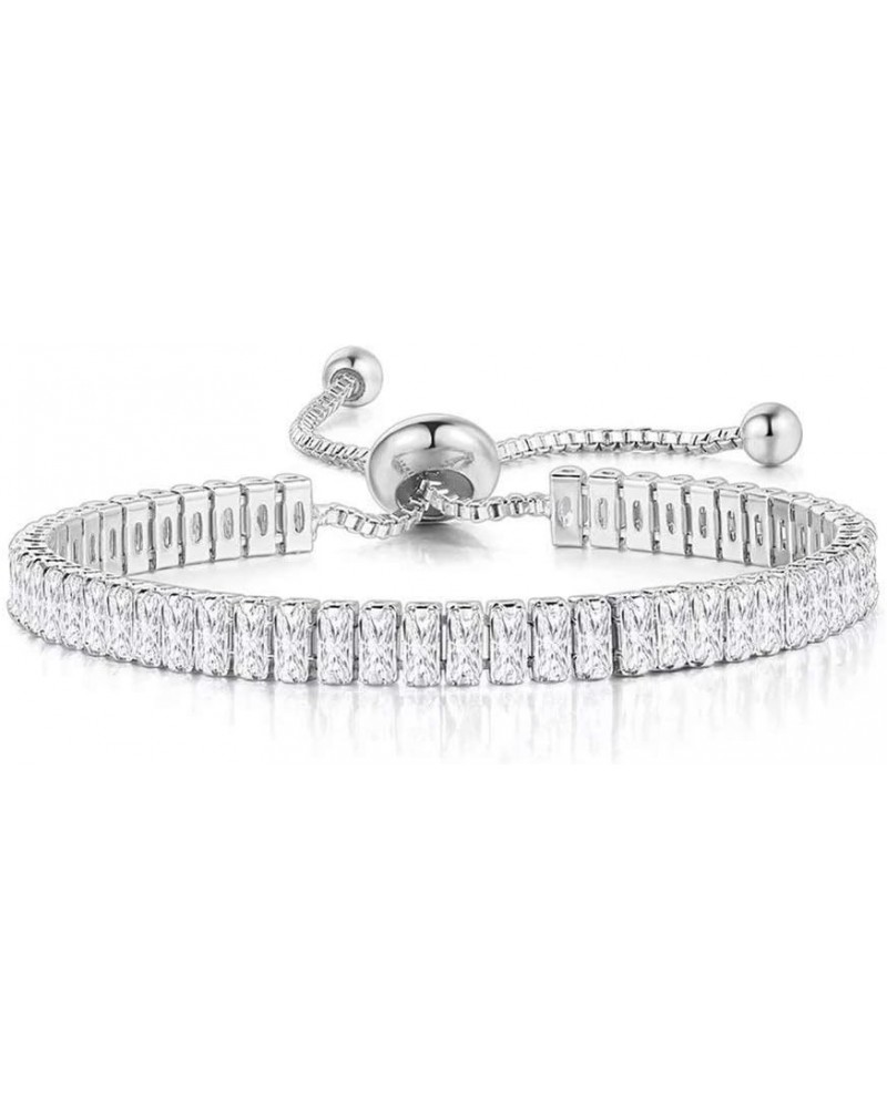 Women's Cluster Bolo Tennis Bracelet Adjustable Sparkling CZ Crystal Slip Full Diamond Halo Slider Pull Chain Bracelet 2X4MM-...