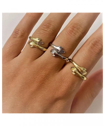 10K 14K 18K Gold Hug Rings/Hand Heart Rings for Women Custom Engraved Adjustable Hugging Hand/Heart hand Statement Ring for C...