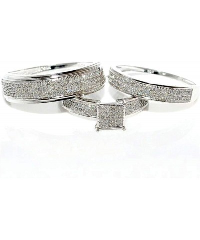 925 Sterling Silver Trio Engagement Wedding Ring Set for Him and Her 3-Piece Set Women's Size 5 & Men's Size 6 $66.00 Sets