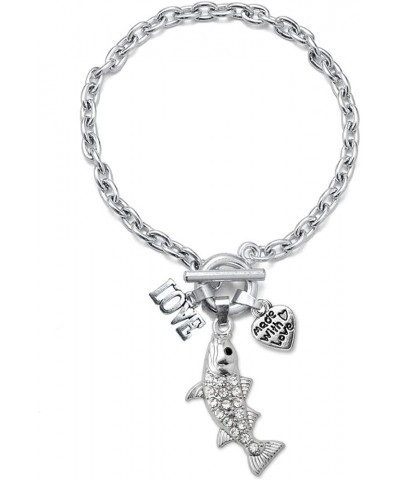 Silver Customized Charm Toggle Bracelet with Cubic Zirconia Jewelry Love 1.5 Carat Lucky Fish $10.00 Bracelets