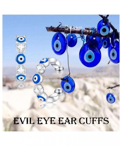 Evil Eye Earrings 925 Sterling Silver Hamsa Double Piercing Earrings Evil Eye Ear Cuff Evil Eye Jewelry Gifts for Women Girls...