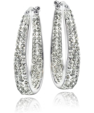 Crystal Hoop Earrings Silver Tone Crystal Inside-Out Oval Hoops for Women Clear $11.50 Earrings