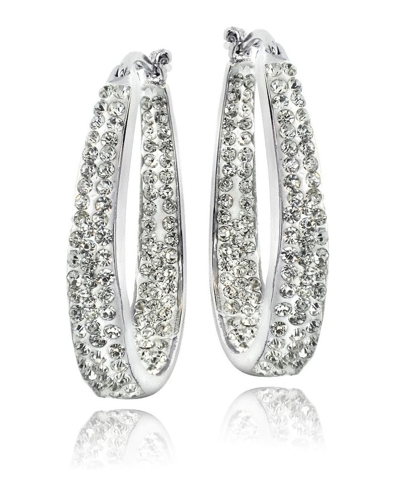 Crystal Hoop Earrings Silver Tone Crystal Inside-Out Oval Hoops for Women Clear $11.50 Earrings