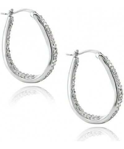 Crystal Hoop Earrings Silver Tone Crystal Inside-Out Oval Hoops for Women Clear $11.50 Earrings