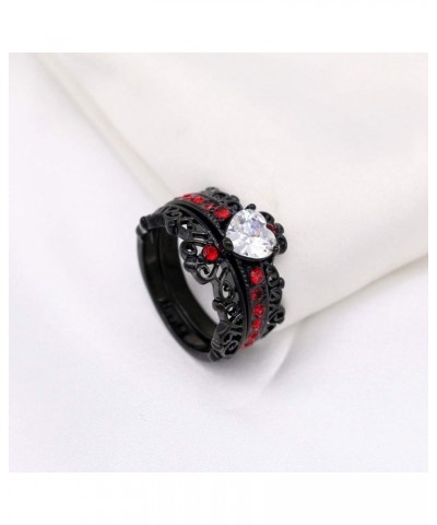 Couple Rings Black Plated Heart Red Cz Womens Wedding Ring Sets Crown Ring Titanium Man Wedding Bands（Please Buy 2 Rings for ...