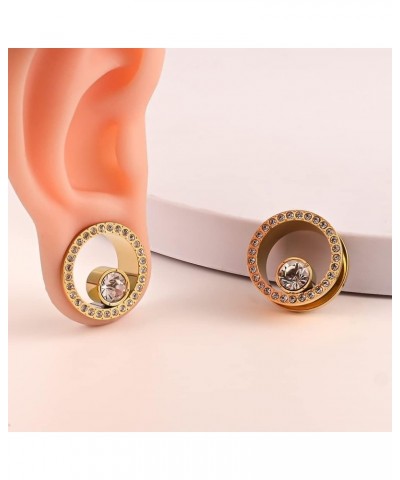 Simple Style Rhinestones Hypoallergenic Stainless Steel 0g 2g Plugs Ear Gauges Tunnels Piercing Expander Stretchers Fashion B...