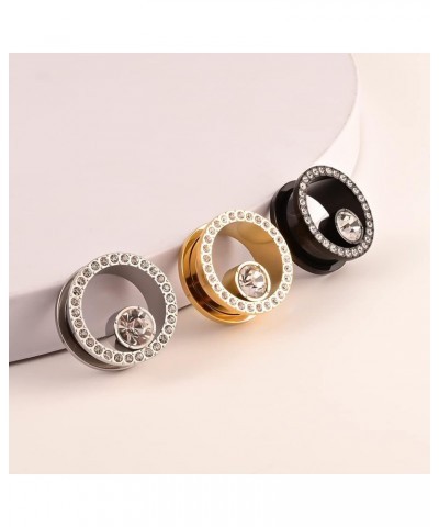 Simple Style Rhinestones Hypoallergenic Stainless Steel 0g 2g Plugs Ear Gauges Tunnels Piercing Expander Stretchers Fashion B...