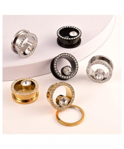 Simple Style Rhinestones Hypoallergenic Stainless Steel 0g 2g Plugs Ear Gauges Tunnels Piercing Expander Stretchers Fashion B...