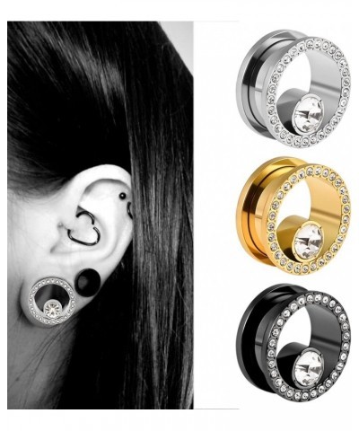 Simple Style Rhinestones Hypoallergenic Stainless Steel 0g 2g Plugs Ear Gauges Tunnels Piercing Expander Stretchers Fashion B...