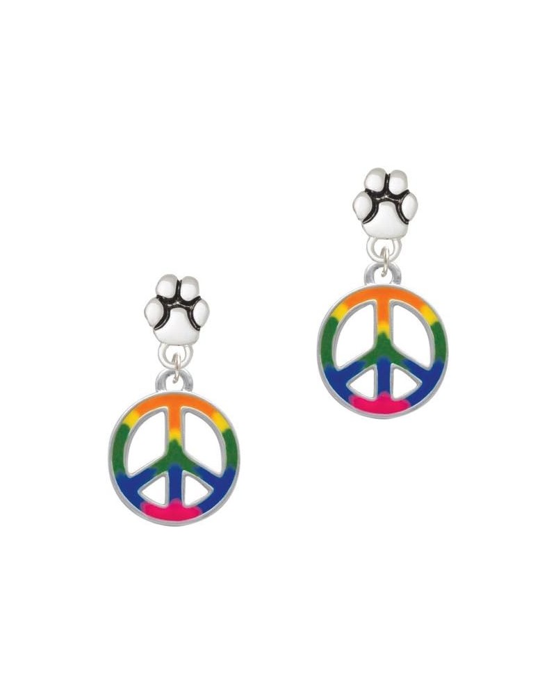 Large Rainbow Colored Peace Sign - Paw Earrings $14.84 Earrings