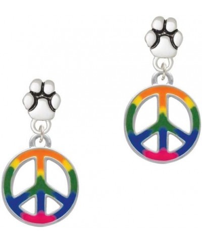 Large Rainbow Colored Peace Sign - Paw Earrings $14.84 Earrings