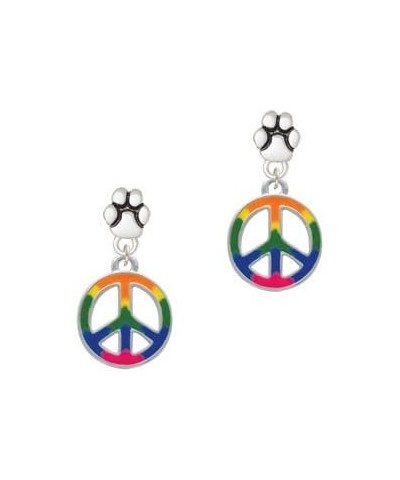 Large Rainbow Colored Peace Sign - Paw Earrings $14.84 Earrings