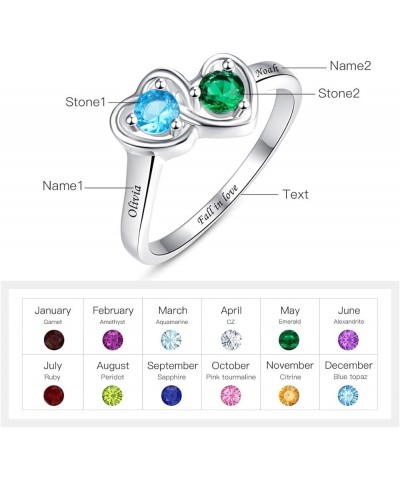 Personalized Mothers Ring with 1-2 Birthstones for Mom Engraved Name Sterling Silver Ring Couple Engagement Promise Rings for...