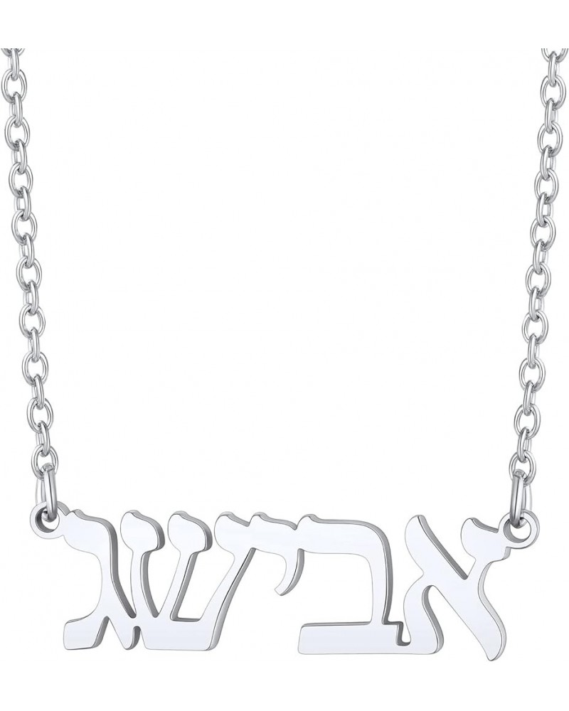 Hebrew Name Necklace Personalized,Custom Jewish Name Stainless Steel/925 Sterling Silver, Engraving Israel Jewelry Gift for W...