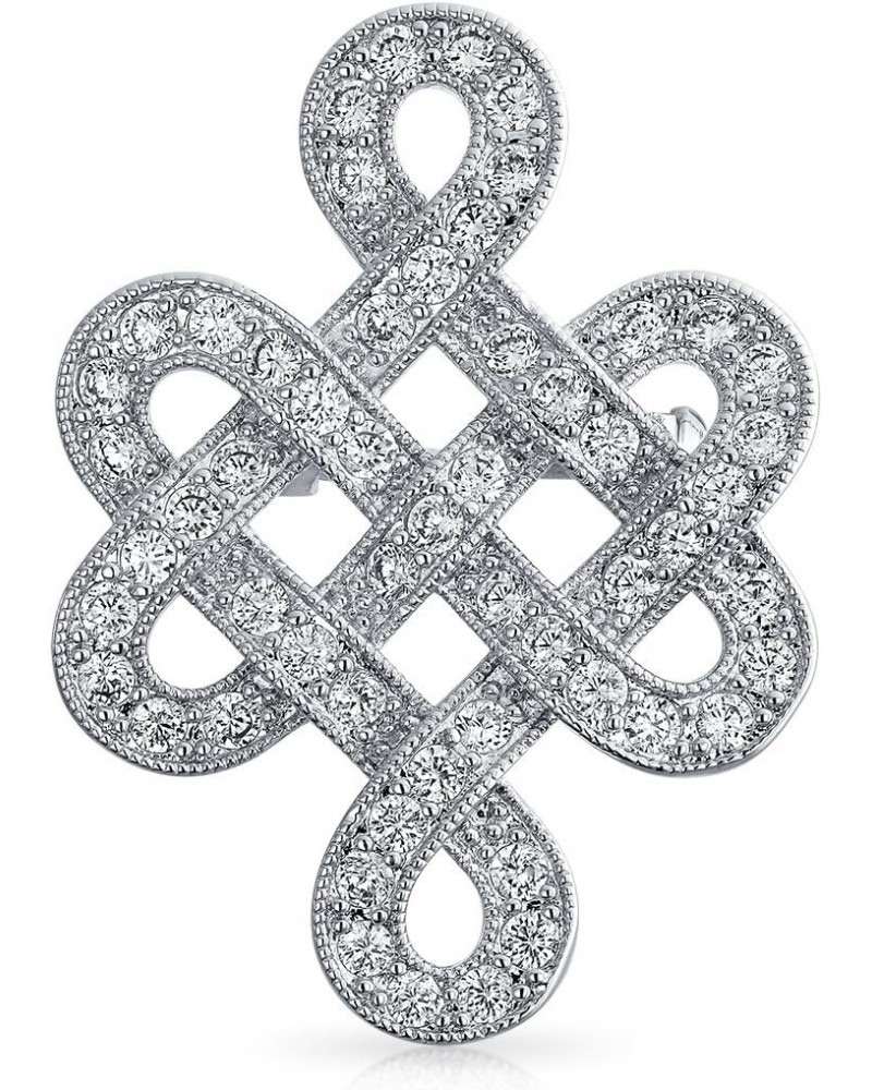 Eternal Celtic Love Knot Work Cubic Zirconia Pave CZ Wedding Brooch Pin For Women Rhodium Plated Brass 1.2 Inch $14.40 Brooch...