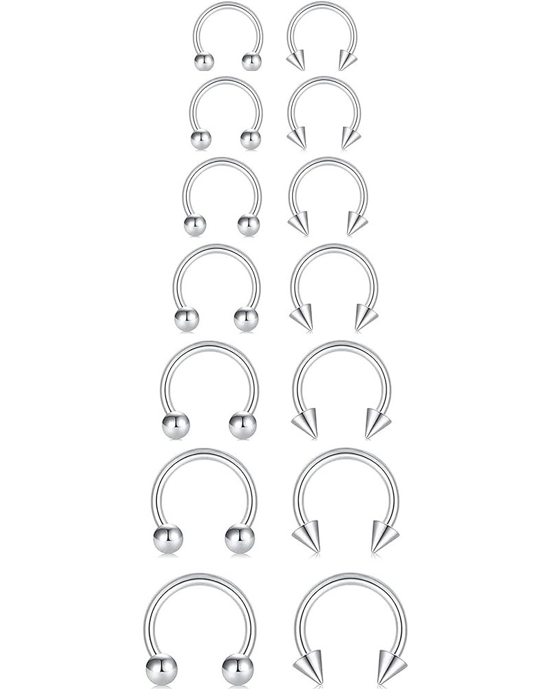 14Pcs 14/16/18/20Gauge 6/7/8/9/10/12/14mm Surgical Steel Horseshoe Septum Nose Ring Hoop Set, Externally Threaded Circular Cu...