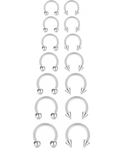 14Pcs 14/16/18/20Gauge 6/7/8/9/10/12/14mm Surgical Steel Horseshoe Septum Nose Ring Hoop Set, Externally Threaded Circular Cu...