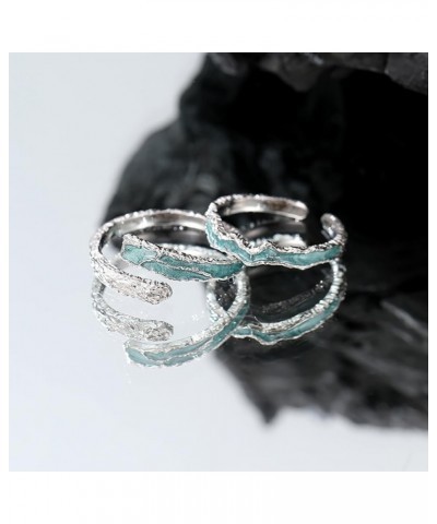 Blue Glacier Couples Rings for Him and Her 925 Sterling Silver Matching Rings Open Finger Band Engagement Promise Wedding Rin...