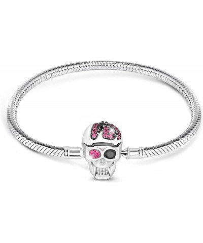 Elegant Skull Skull Bracelet With Eye-Catching Black And Fuchsia Crystals Handcrafted Sterling Silver With An Elegant Bangle ...