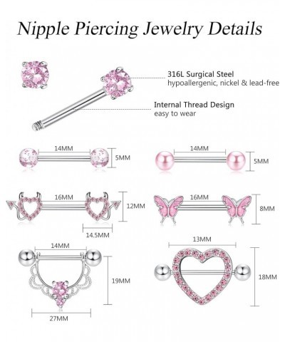 Surgical Steel Nipple Rings for Women 14G Nipple Piercing Jewelry CZ Heart Butterfly Nipple Rings Set Barbell Body Piercing J...