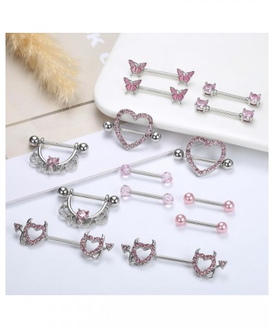 Surgical Steel Nipple Rings for Women 14G Nipple Piercing Jewelry CZ Heart Butterfly Nipple Rings Set Barbell Body Piercing J...