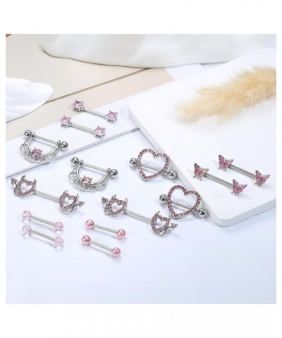 Surgical Steel Nipple Rings for Women 14G Nipple Piercing Jewelry CZ Heart Butterfly Nipple Rings Set Barbell Body Piercing J...