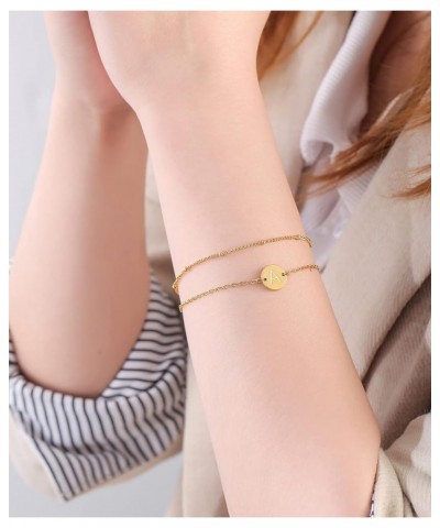 Gold Initial Bracelets for Women Initial Gifts for Women Dainty Gold Filled Layered Beaded Bracelet Personalized Disc Trendy ...