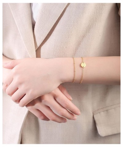 Gold Initial Bracelets for Women Initial Gifts for Women Dainty Gold Filled Layered Beaded Bracelet Personalized Disc Trendy ...