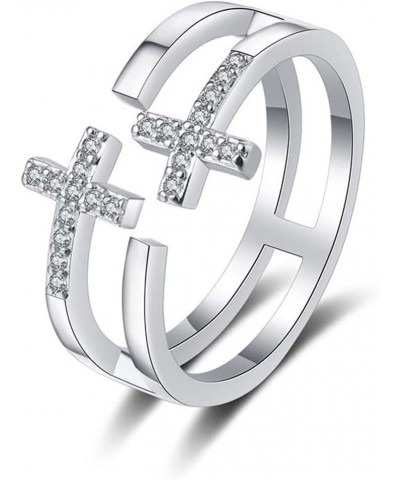 Christian Rhinestone Double Cross Ring Creative Wedding Commitment Ring for Woman Silver-03 $7.79 Rings