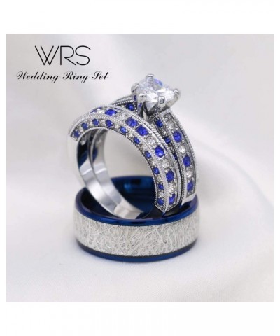 Two Rings His Hers Wedding Ring Sets Couples Matching Rings Women's 2pc White Gold Filled Heart CZ Wedding Engagement Ring Br...