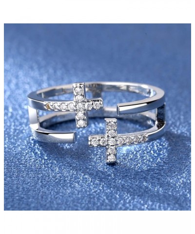 Christian Rhinestone Double Cross Ring Creative Wedding Commitment Ring for Woman Silver-03 $7.79 Rings