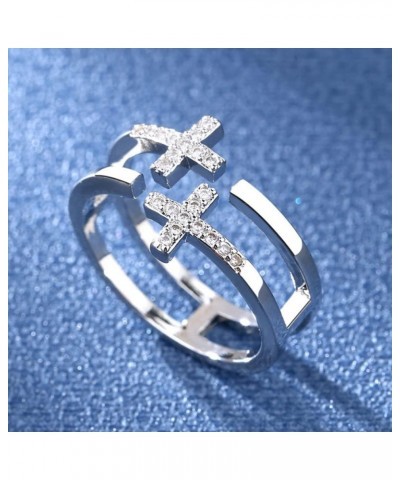 Christian Rhinestone Double Cross Ring Creative Wedding Commitment Ring for Woman Silver-03 $7.79 Rings