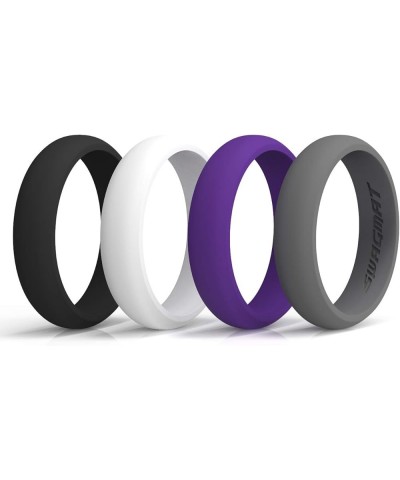 Women's Silicone Wedding Ring – 4 Ring Pack – Black, Boulder Gray, Seashell White, Royal Purple - 5.5 mm Width - 2 mm Thickne...