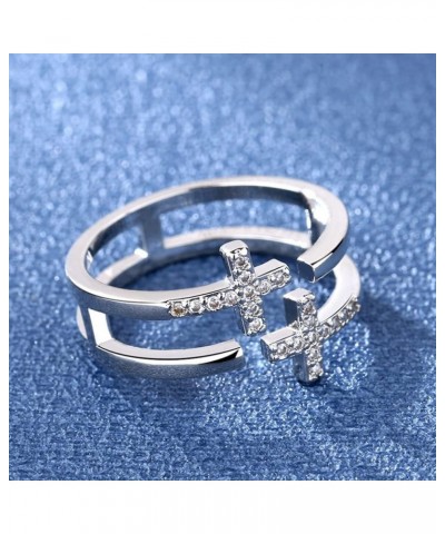 Christian Rhinestone Double Cross Ring Creative Wedding Commitment Ring for Woman Silver-03 $7.79 Rings