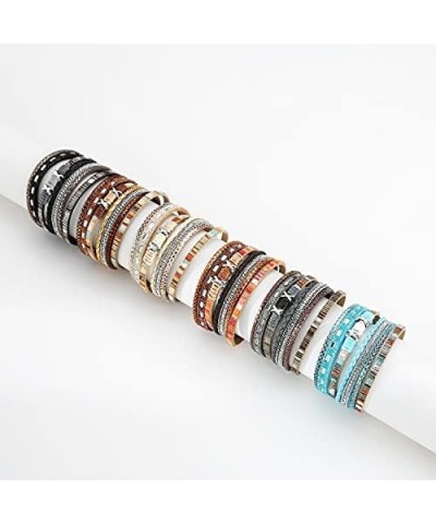 Boho Multi-Layer Leather Wrap Cuff Bracelet for Women, Handmade Bangle Stackable Infinity Bracelets Wristband Jewelry with Cl...