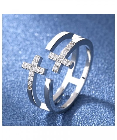 Christian Rhinestone Double Cross Ring Creative Wedding Commitment Ring for Woman Silver-03 $7.79 Rings