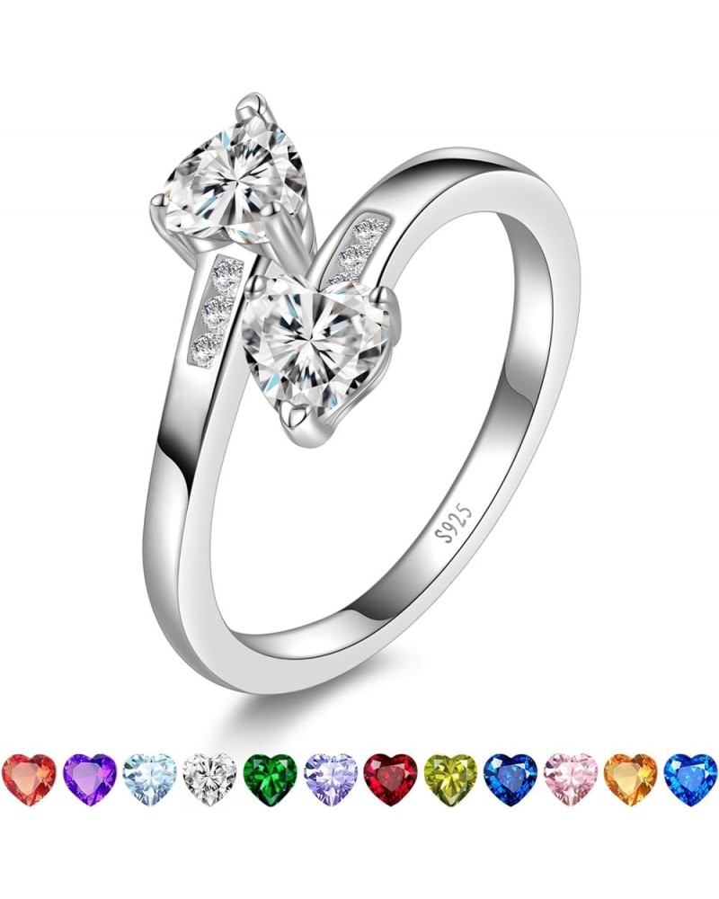 Adjustable Women Heart Ring Birthstone Rings for Women Simulated Gemstone 925 Sterling Silver Promise Ring for her Women Stat...