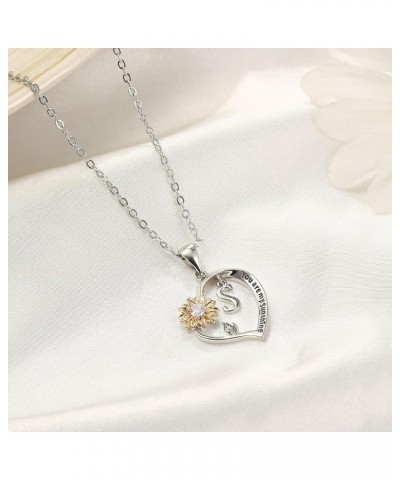 Sunflower Gifts for Women Girls - Heart CZ Sunflower Necklace for Women Girls Initial Sunflower Pendant Necklace Sunflower Gi...