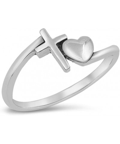 Cross Puffed Heart Christian Love Ring New .925 Sterling Silver Band Sizes 3-10 $12.98 Rings