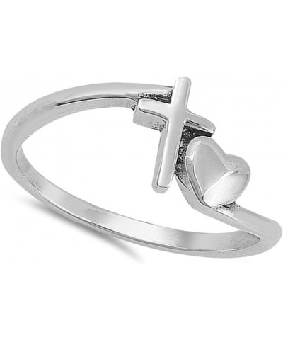 Cross Puffed Heart Christian Love Ring New .925 Sterling Silver Band Sizes 3-10 $12.98 Rings