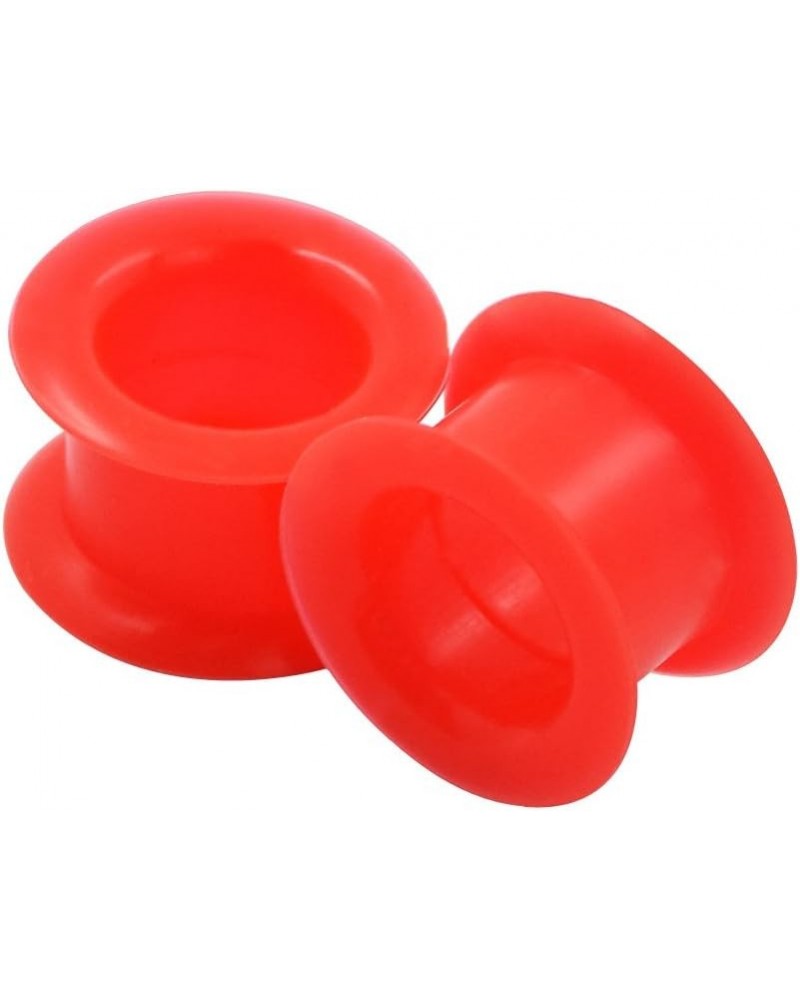 2 PC Colorful Hard Silicone Flexible Ear Skin Tunnels Plugs Hollow Ear Gauges 2G-25mm hard-red 22mm(7/8") $8.39 Body Jewelry