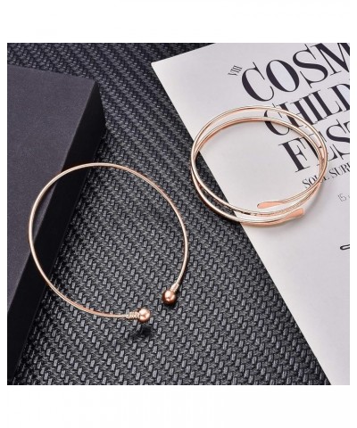 6 Pieces Arm Bracelet for Women Girls Gold Mental Open Upper Arm Bangle Bracelet Simple Adjustable Armlet Armband Set Rose Go...