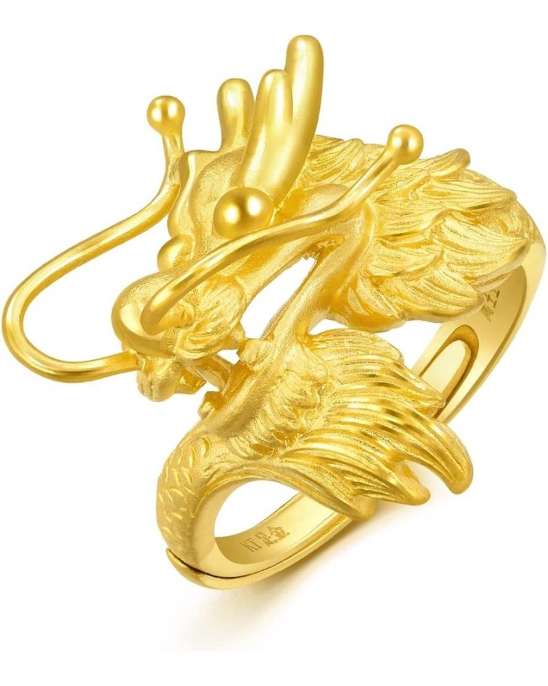 999.9 24K Solid Gold Price-by-Weight Gold Dragon & Phoenix Adjustable Ring for Women, Men and Wedding Occasion 86365R 86366R ...