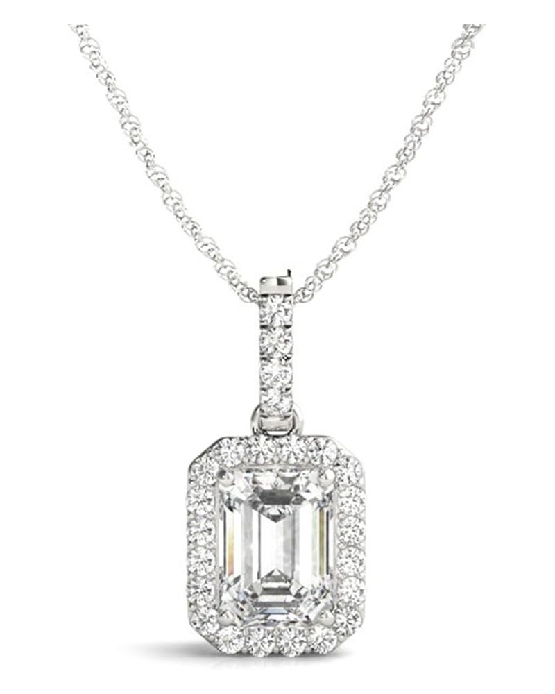 Solitaire Diamond Necklace with Lab-grown Diamond Set in 14K Gold, Color E-F Clarity VS1-VS2 0.645 Carat Emerald Halo Pendant...