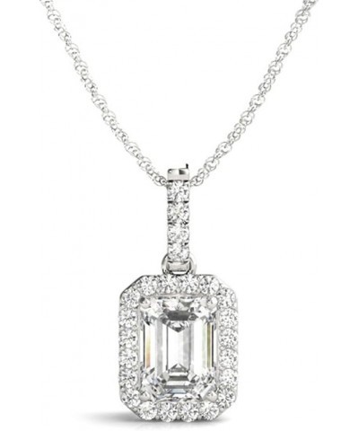 Solitaire Diamond Necklace with Lab-grown Diamond Set in 14K Gold, Color E-F Clarity VS1-VS2 0.645 Carat Emerald Halo Pendant...