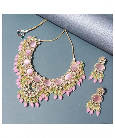 Gold-Plated Pink Kundan Beaded Jewellery Set for Women & Girls Pink $29.60 Jewelry Sets