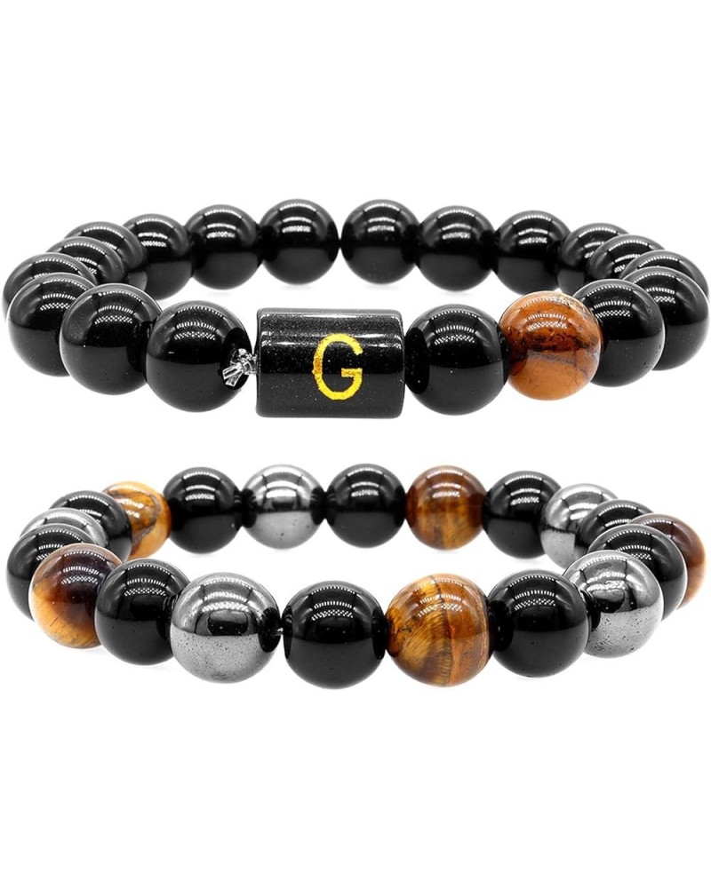 10mm Mens Beaded Bracelets, Initial Letter Triple Protection Bracelets for Women, Natural Tiger Eye Black Obsidian Hematite B...