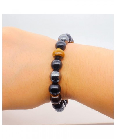 10mm Mens Beaded Bracelets, Initial Letter Triple Protection Bracelets for Women, Natural Tiger Eye Black Obsidian Hematite B...